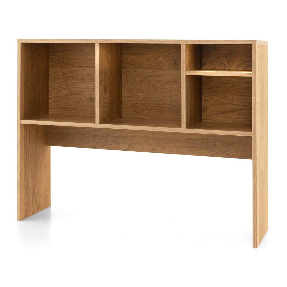Schreibtisch-Bücherregalaufsatz, 94 cm, mit 4 Fächern und offenem Rückenfach, Naturholzoptik