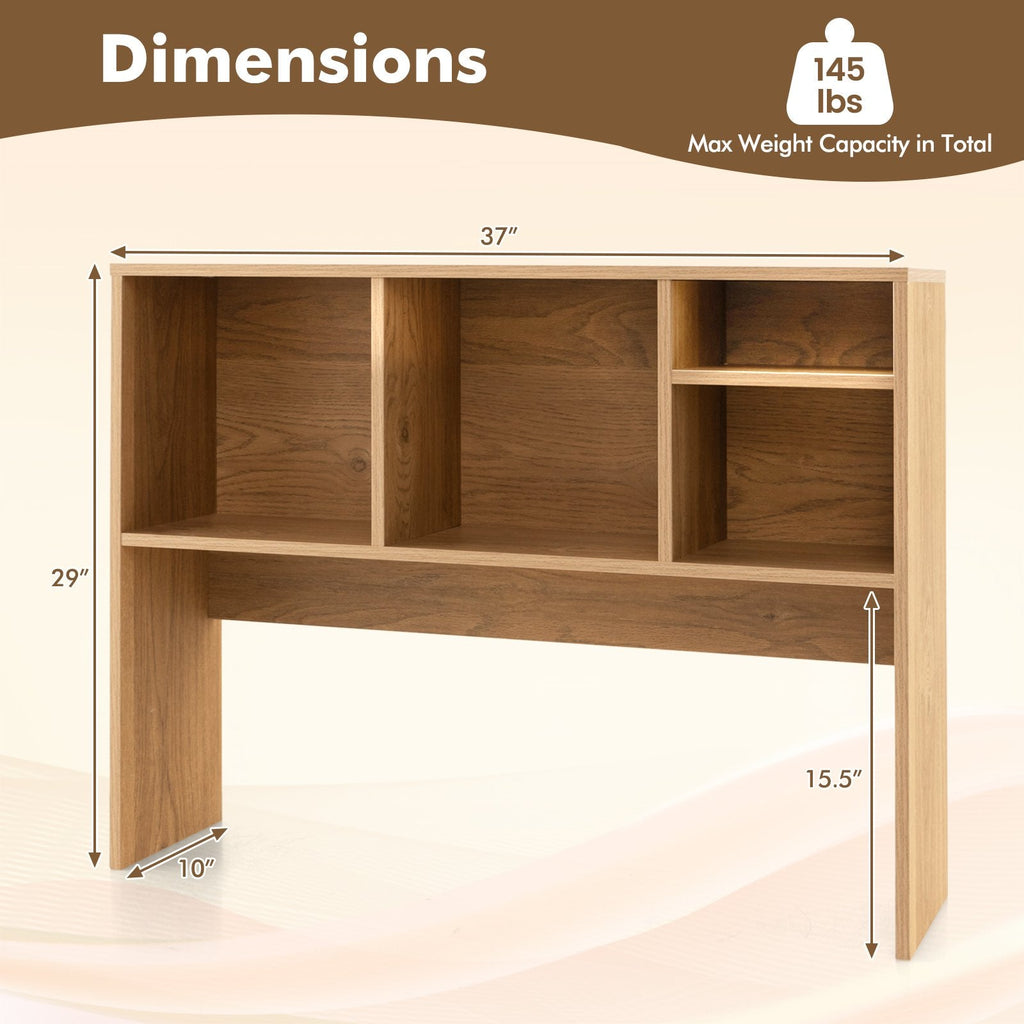 Schreibtisch-Bücherregalaufsatz, 94 cm, mit 4 Fächern und offenem Rückenfach, Naturholzoptik