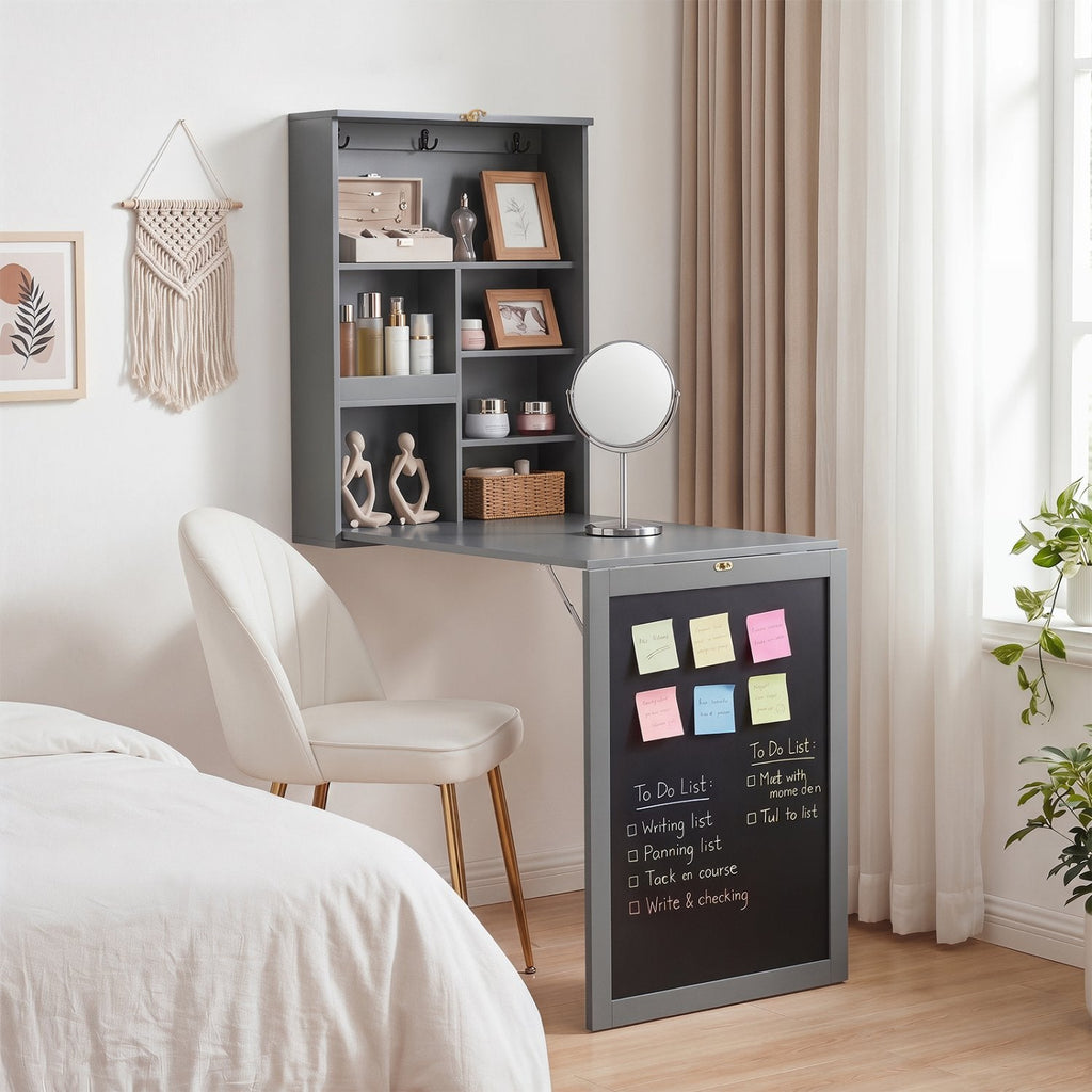 Mesa abatible de pared con pizarra - Gris