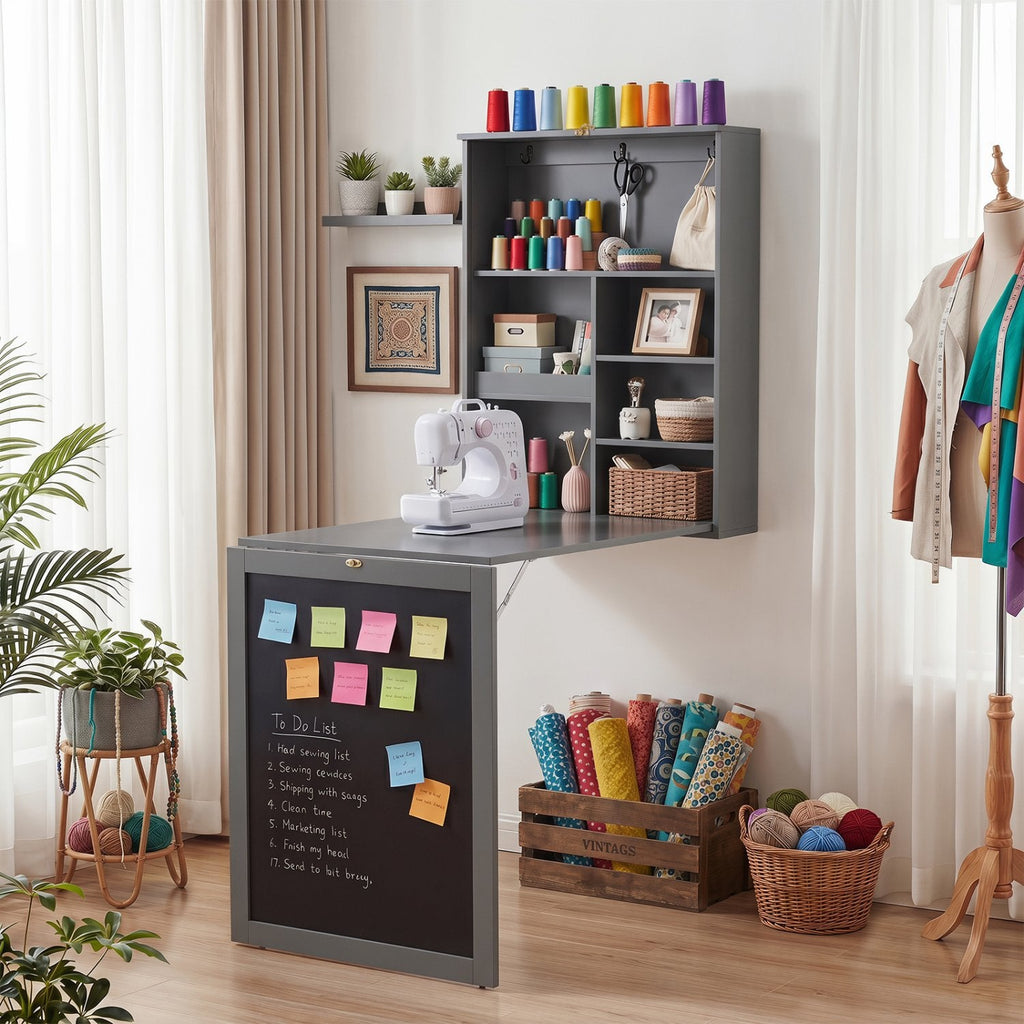 Mesa abatible de pared con pizarra - Gris