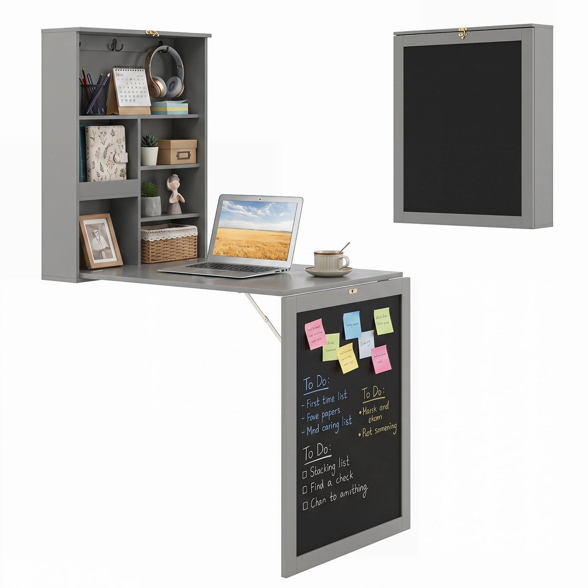 Mesa abatible de pared con pizarra - Gris