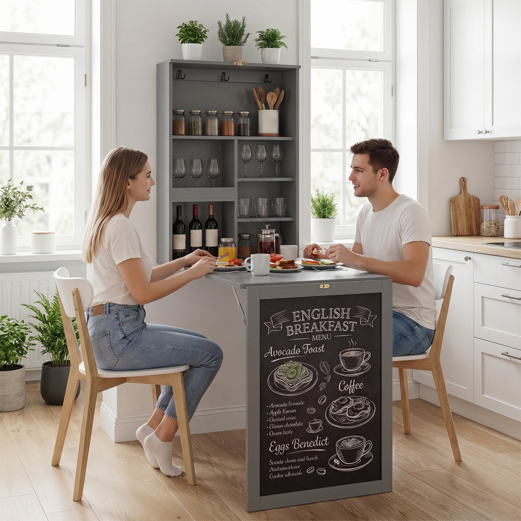 Mesa abatible de pared con pizarra - Gris