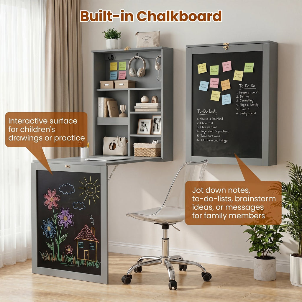 Mesa abatible de pared con pizarra - Gris