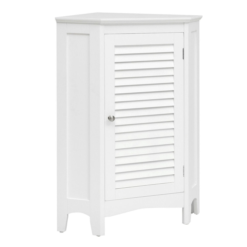 Meuble de rangement d'angle, meuble de salle de bain autoportant avec porte persienne