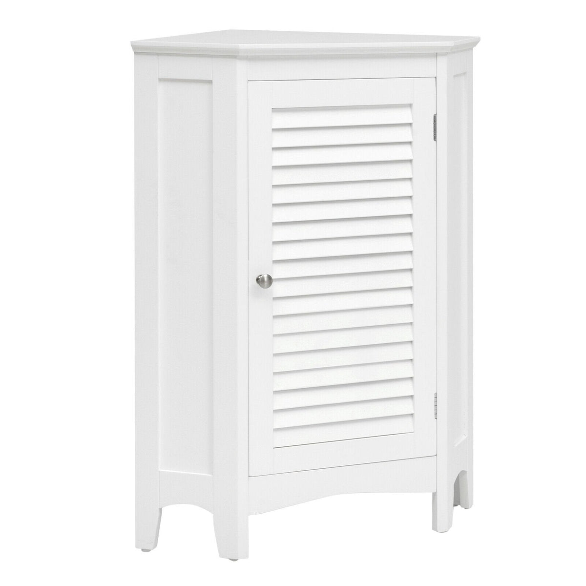 Meuble de rangement d'angle, meuble de salle de bain autoportant avec porte persienne