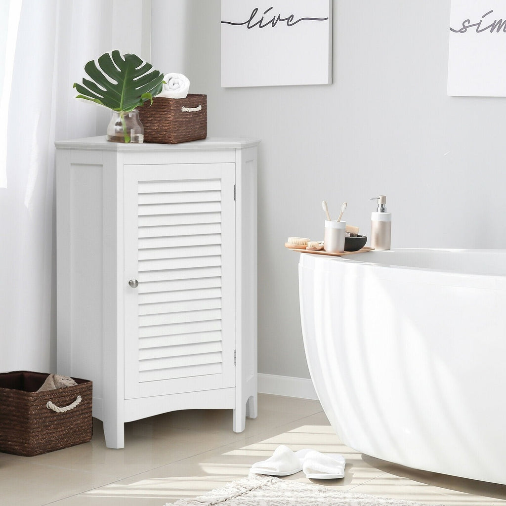 Meuble de rangement d'angle, meuble de salle de bain autoportant avec porte persienne