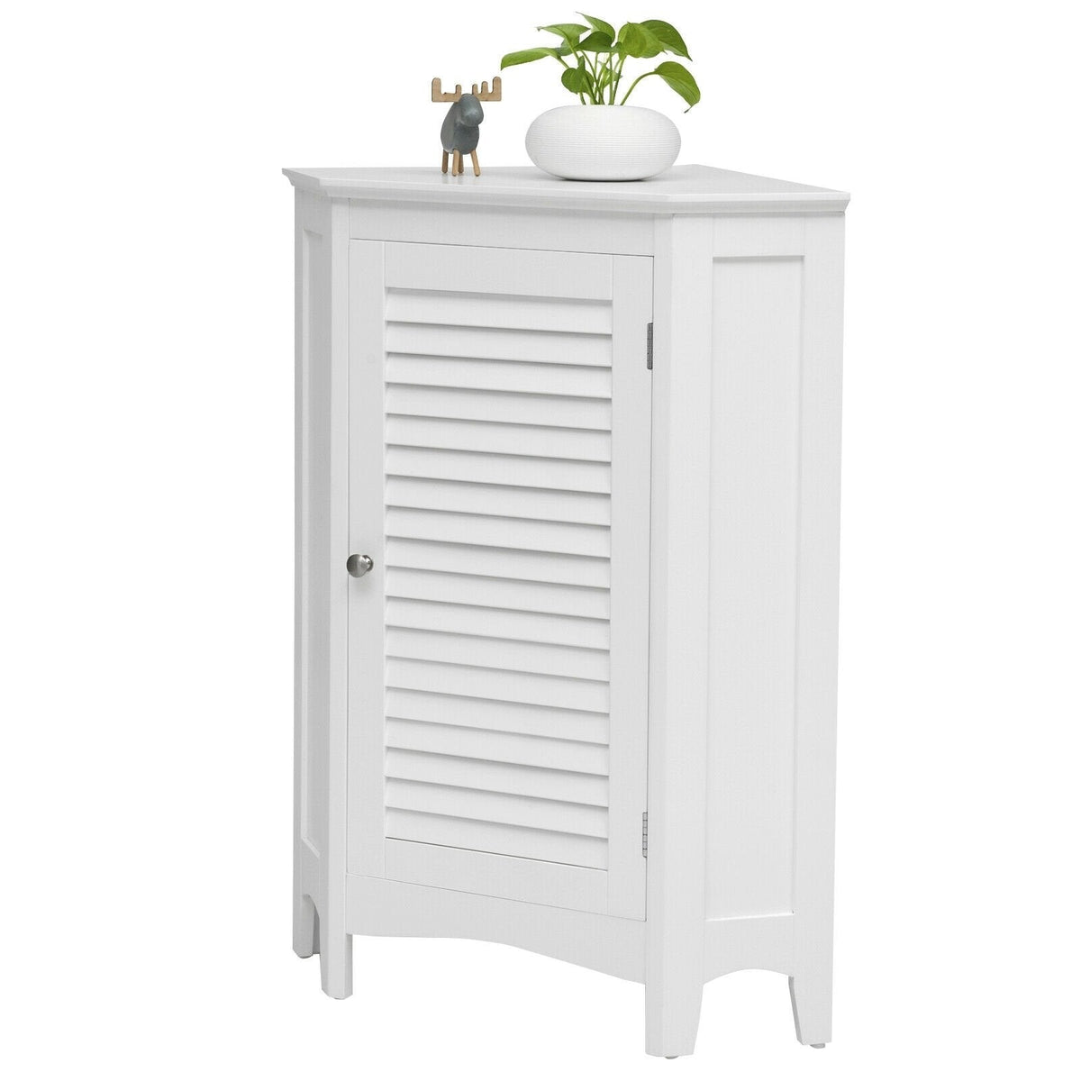 Meuble de rangement d'angle, meuble de salle de bain autoportant avec porte persienne