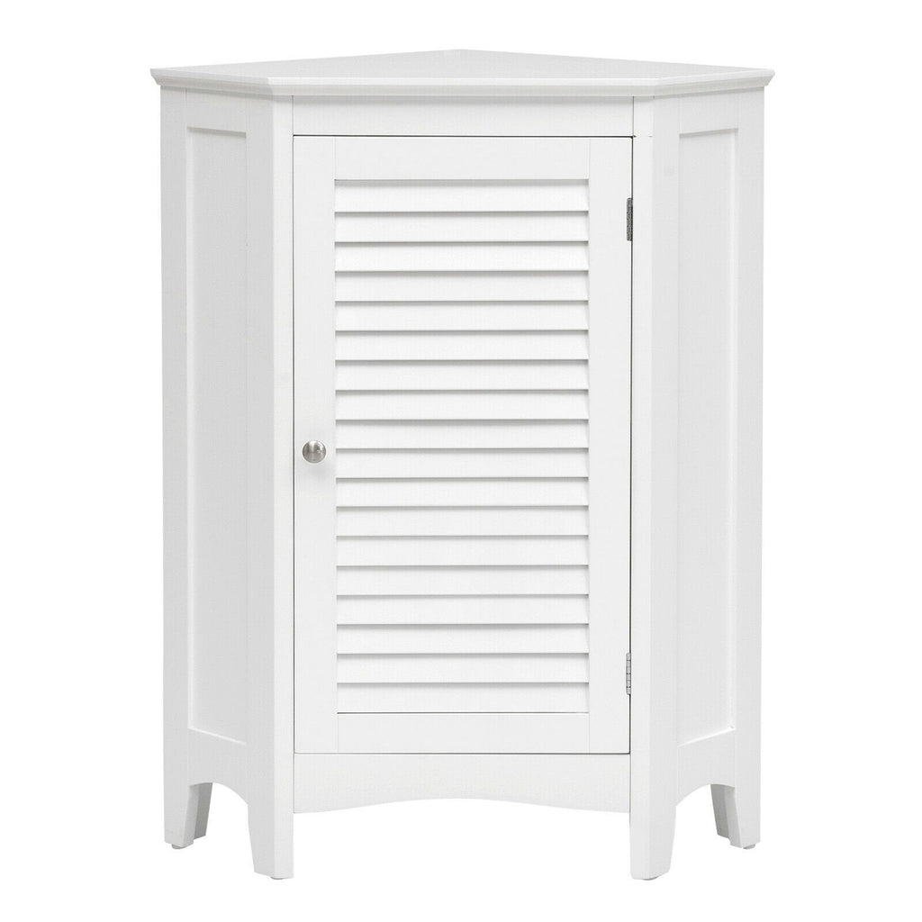 Meuble de rangement d'angle, meuble de salle de bain autoportant avec porte persienne