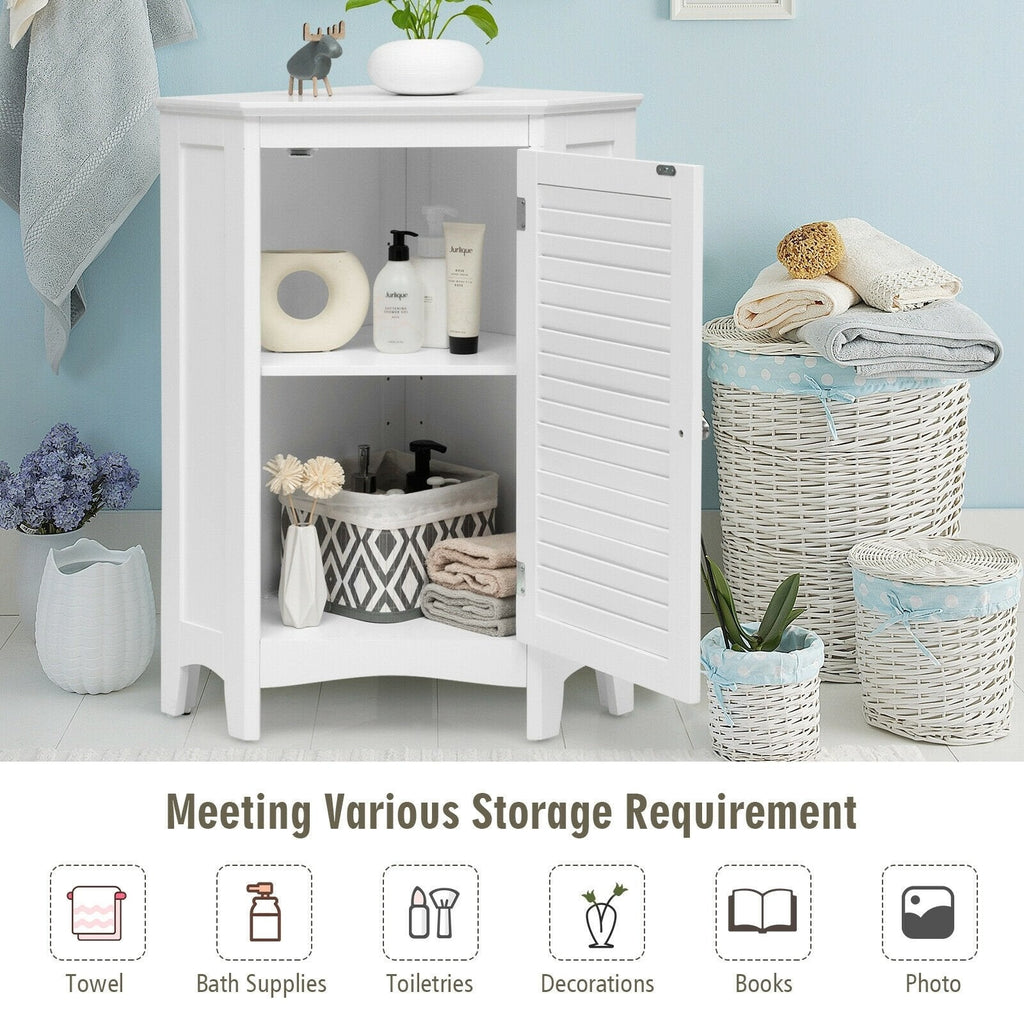 Meuble de rangement d'angle, meuble de salle de bain autoportant avec porte persienne