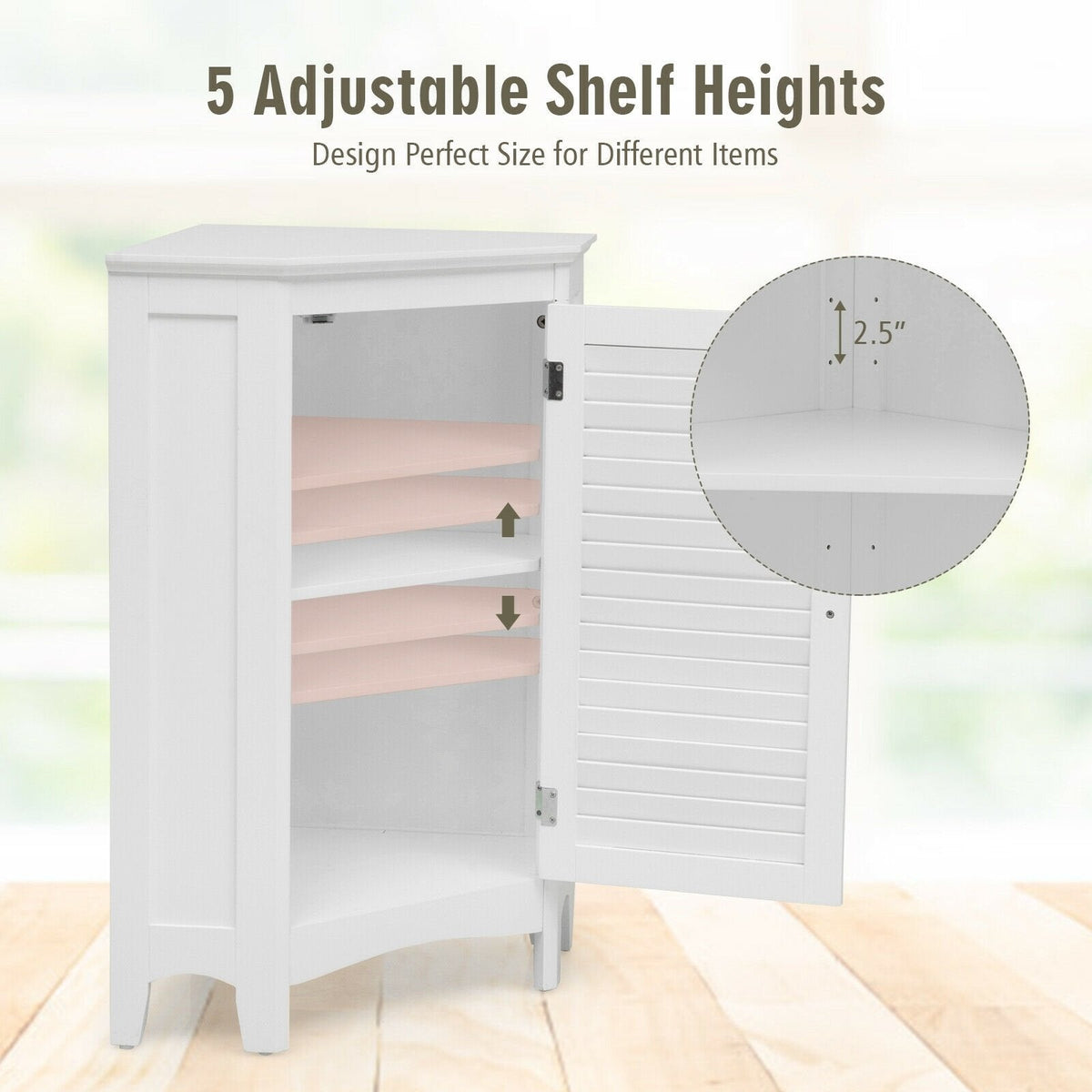 Meuble de rangement d'angle, meuble de salle de bain autoportant avec porte persienne
