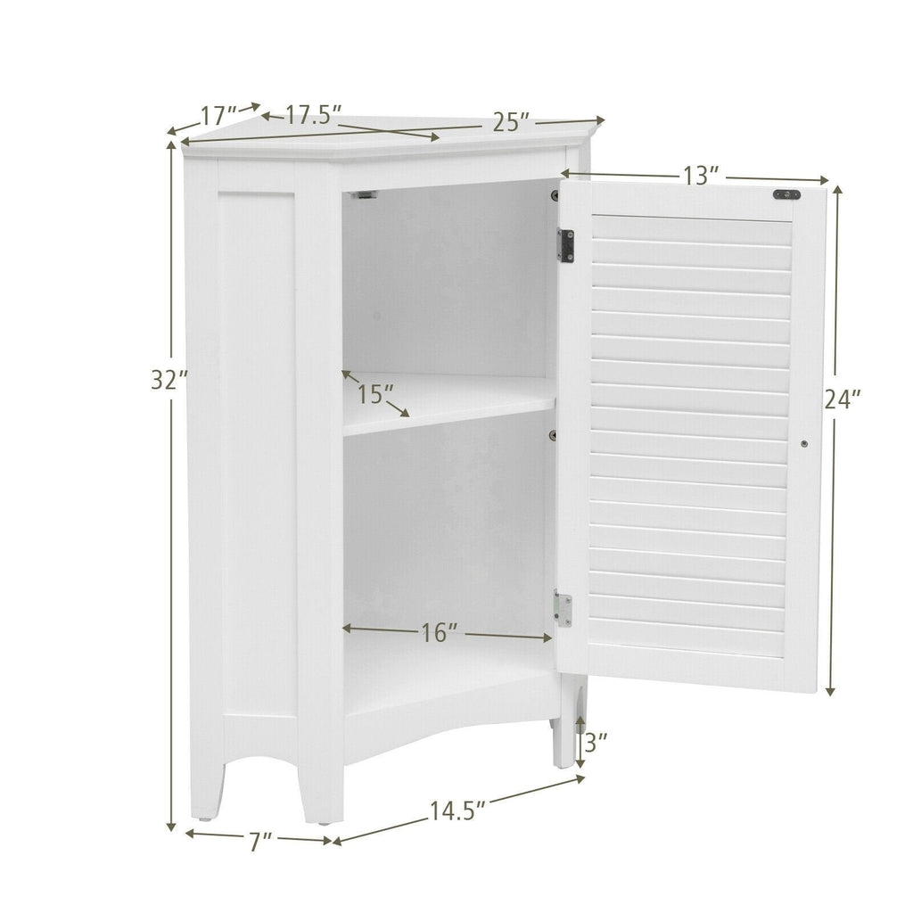Meuble de rangement d'angle, meuble de salle de bain autoportant avec porte persienne