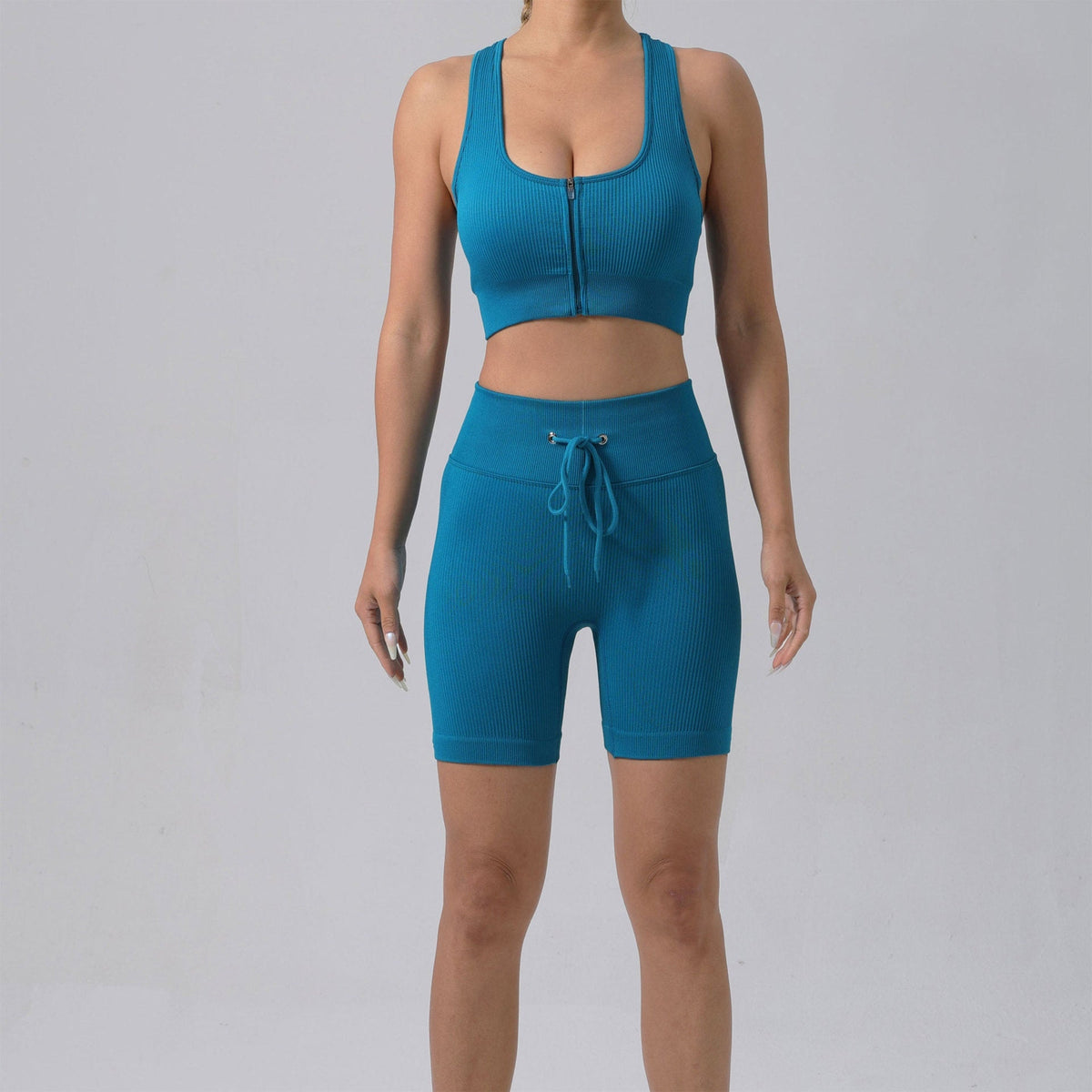 Gepolstertes Lauf-BH- & Yoga-Outfit-Set – Schnelltrocknende gerippte Sportbekleidung für Damen