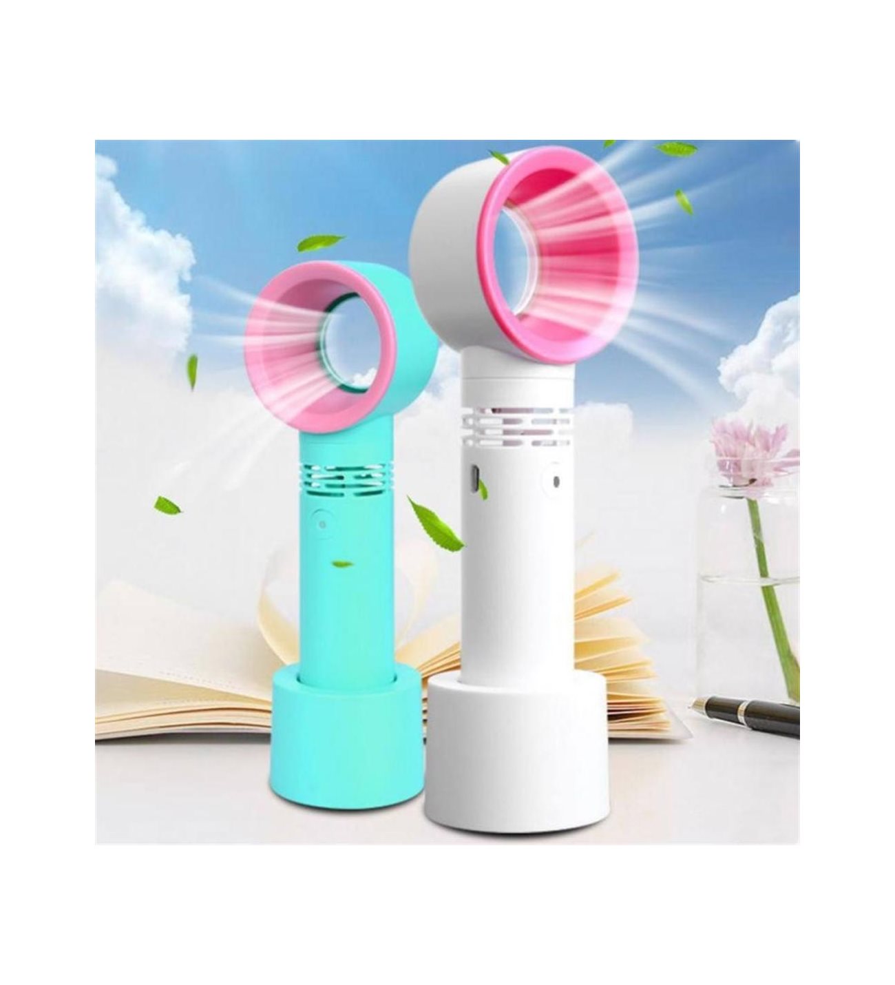 Rechargeable USB Bladeless Fan Portable Handheld Cooling Desk Mini Fan Copper Hecuba