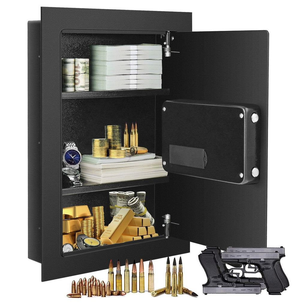 Coffre-fort mural numérique encastré, plat, avec serrure de sécurité pour armes/argent liquide - Noir