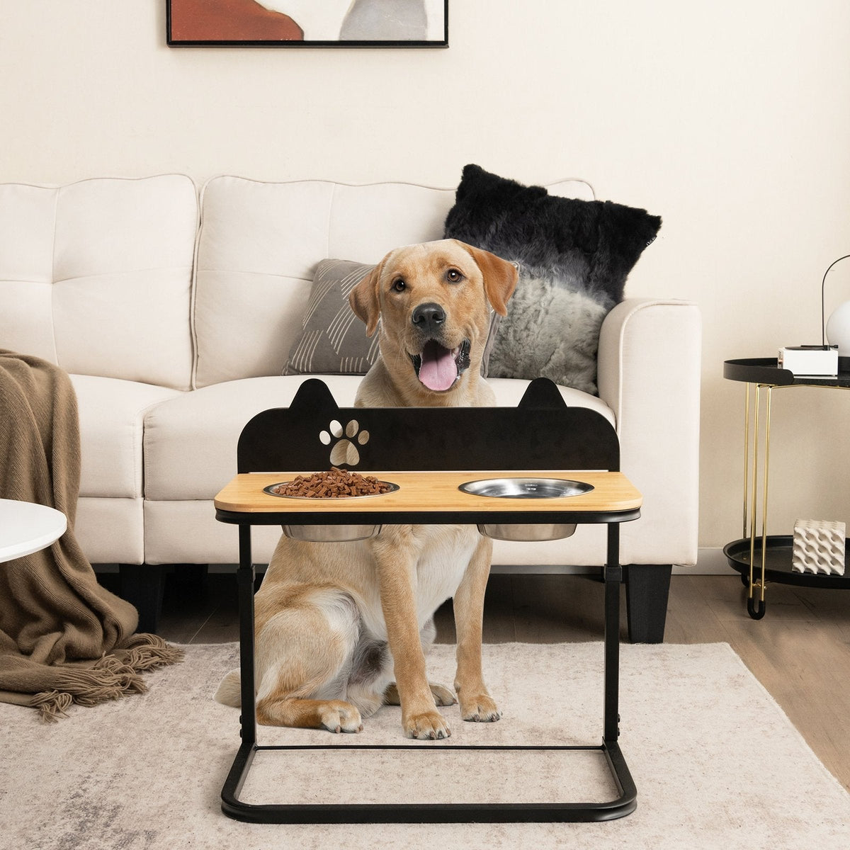 Soporte para cuencos de perro con 2 cuencos de acero inoxidable para comida y agua