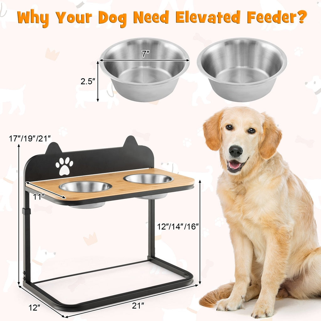 Soporte para cuencos de perro con 2 cuencos de acero inoxidable para comida y agua