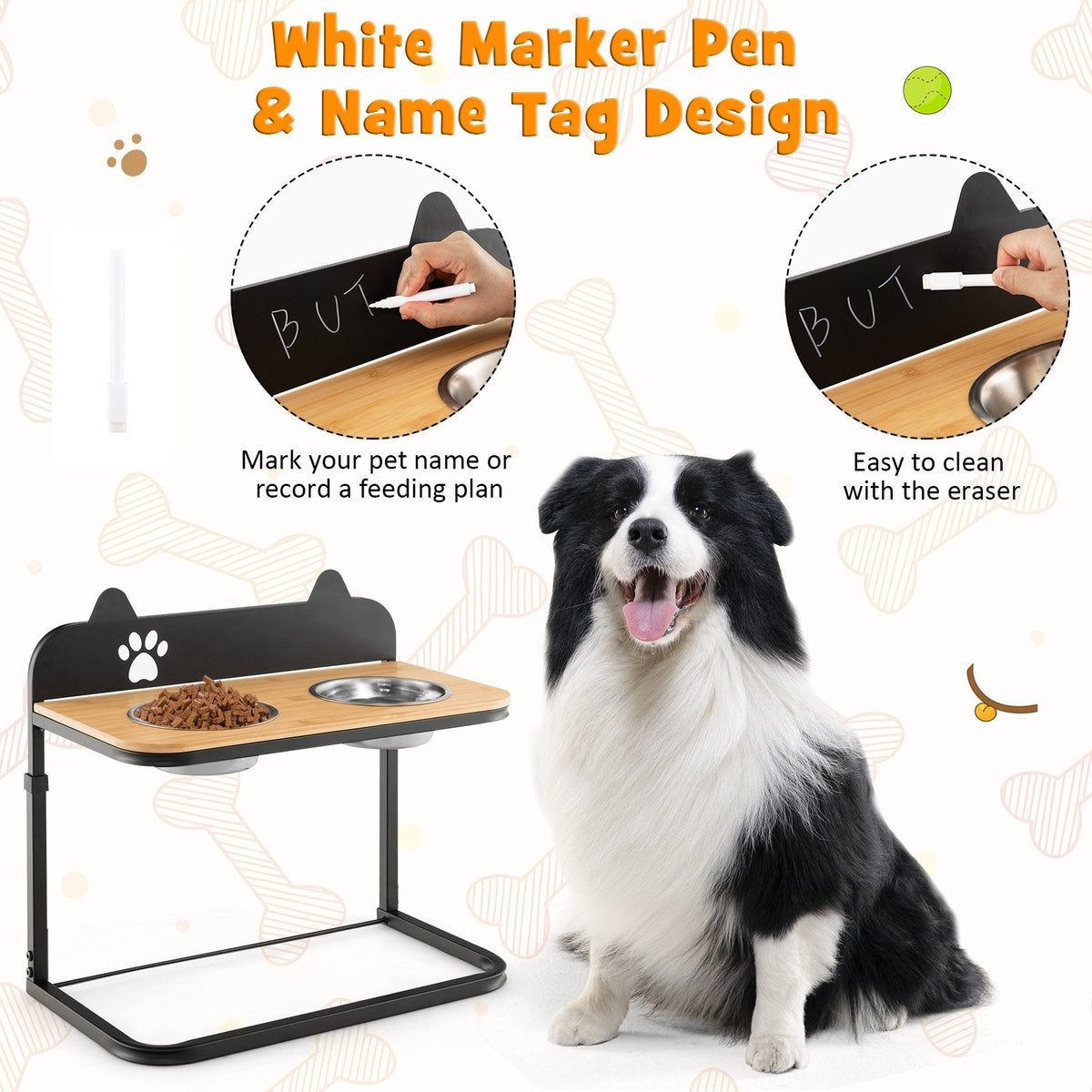Soporte para cuencos de perro con 2 cuencos de acero inoxidable para comida y agua