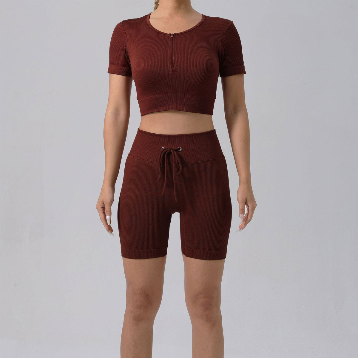 Gepolstertes Lauf-BH- & Yoga-Outfit-Set – Schnelltrocknende gerippte Sportbekleidung für Damen