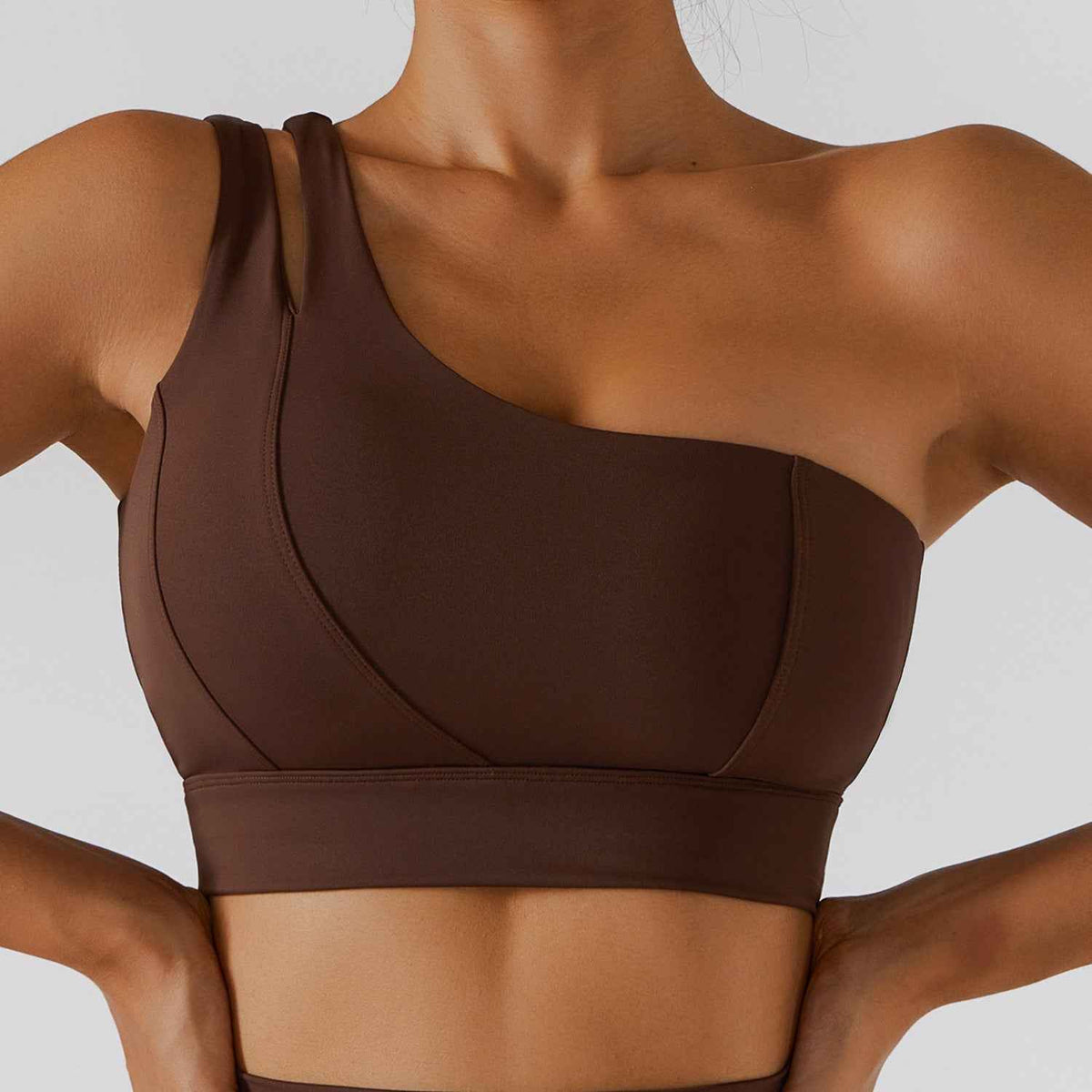 Geripptes One-Shoulder-Yoga-Set für Damen – Rückenfreies Sport-BH & Yogahose