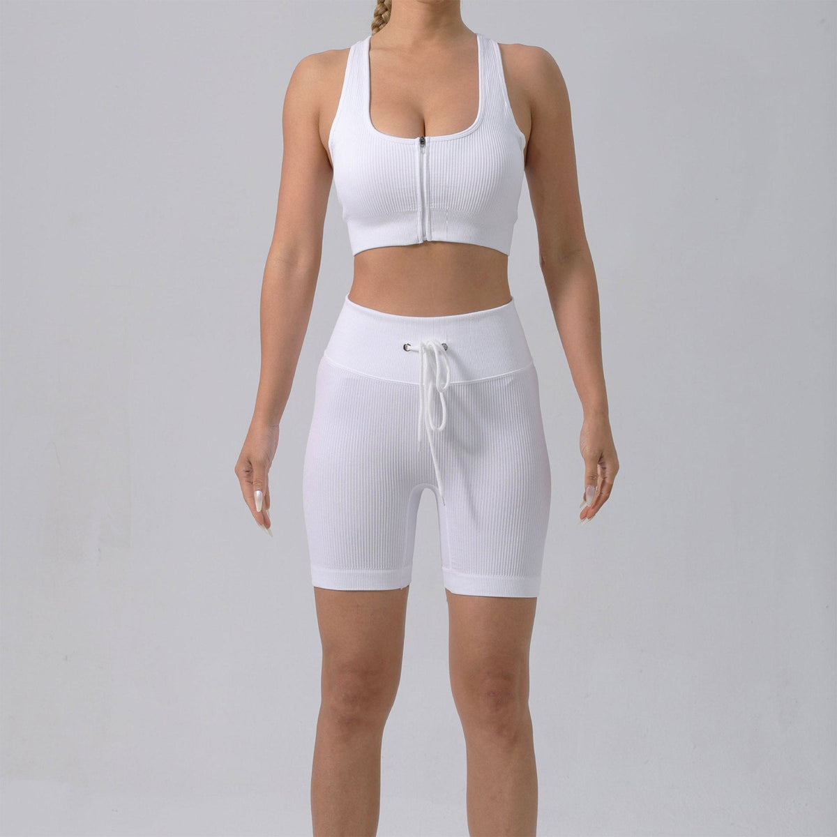 Gepolstertes Lauf-BH- & Yoga-Outfit-Set – Schnelltrocknende gerippte Sportbekleidung für Damen