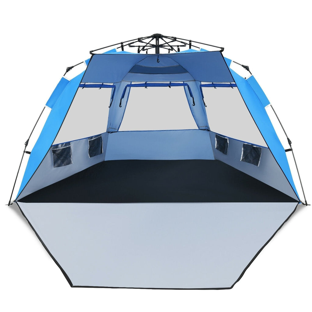 Tienda de campaña de playa emergente fácil, refugio solar portátil con protección UPF 50+, azul, para 3-4 personas