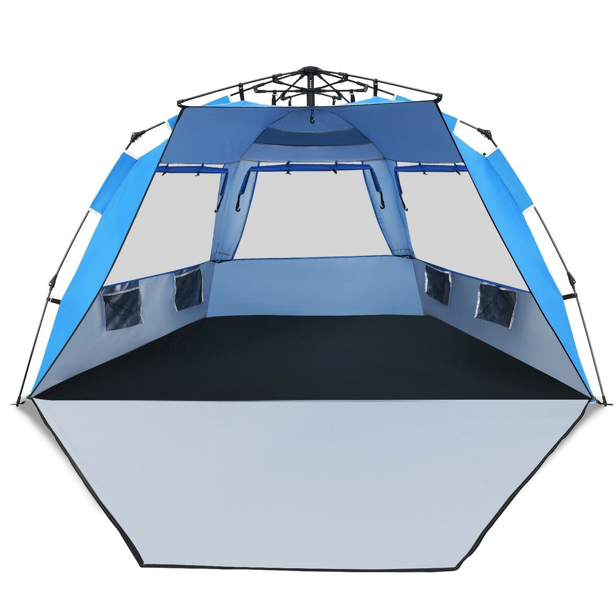 Tienda de campaña de playa emergente fácil, refugio solar portátil con protección UPF 50+, azul, para 3-4 personas