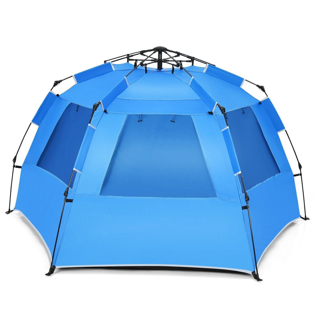 Tienda de campaña de playa emergente fácil, refugio solar portátil con protección UPF 50+, azul, para 3-4 personas