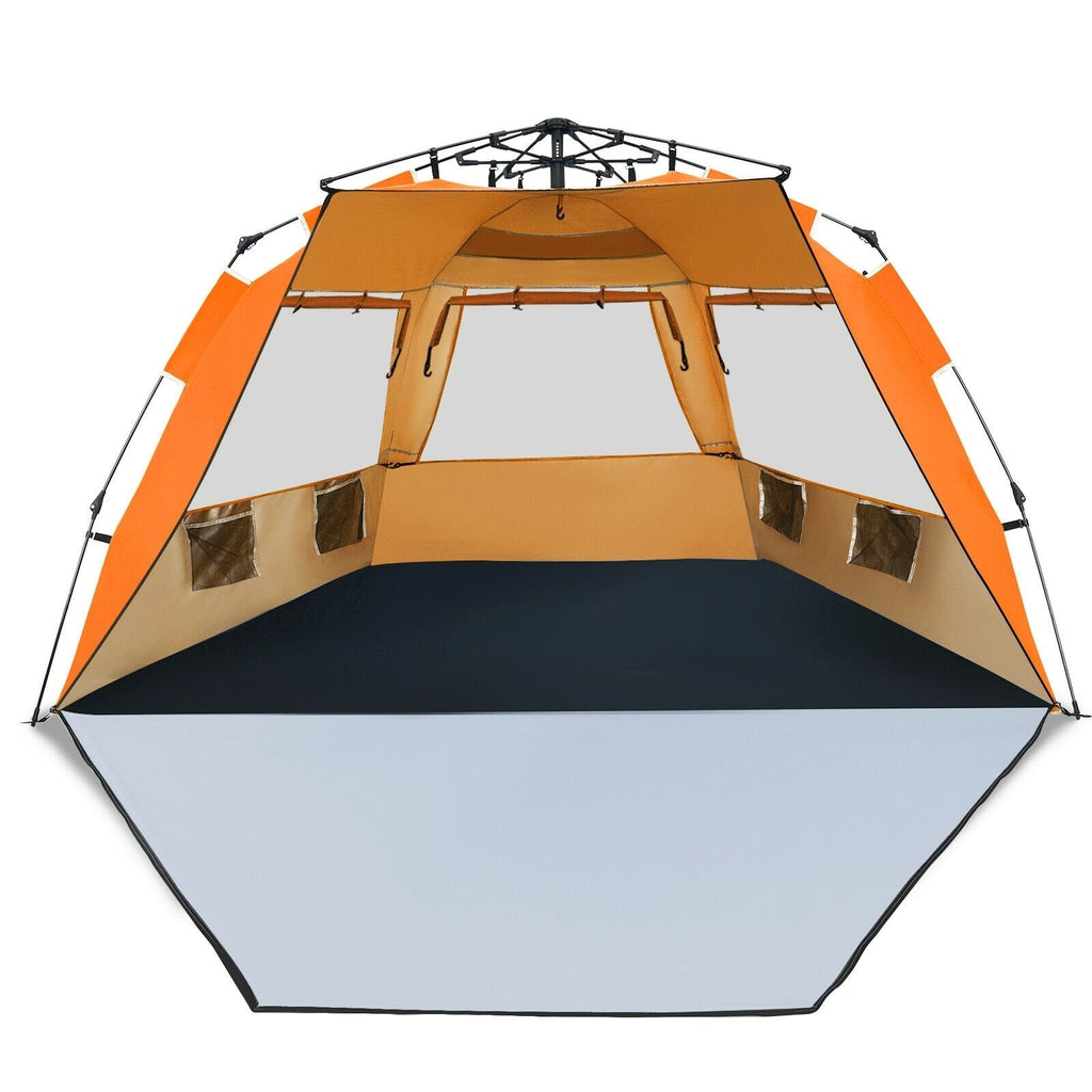 Tienda de playa fácil de montar, protección solar UPF 50+, portátil, para 3-4 personas - naranja