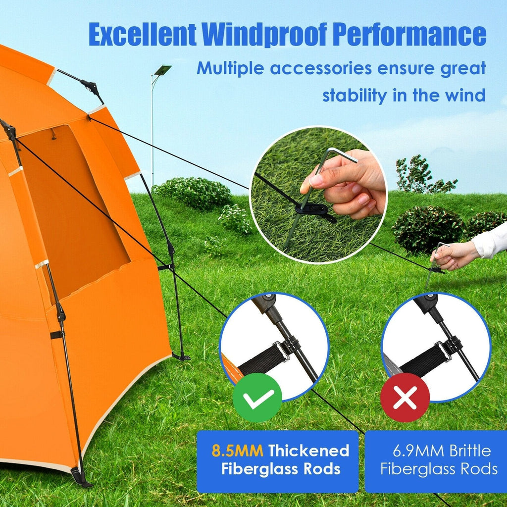 Tienda de playa fácil de montar, protección solar UPF 50+, portátil, para 3-4 personas - naranja