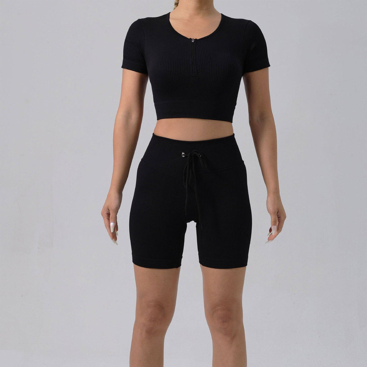 Gepolstertes Lauf-BH- & Yoga-Outfit-Set – Schnelltrocknende gerippte Sportbekleidung für Damen