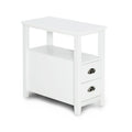 Mesa auxiliar estrecha y mesa de noche con 2 cajones y estante abierto, blanca