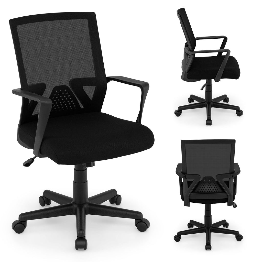 Silla de escritorio ergonómica con soporte lumbar y función de balanceo - Negra