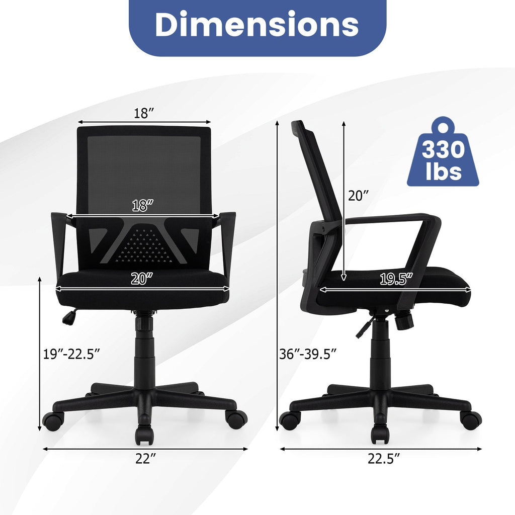 Silla de escritorio ergonómica con soporte lumbar y función de balanceo - Negra
