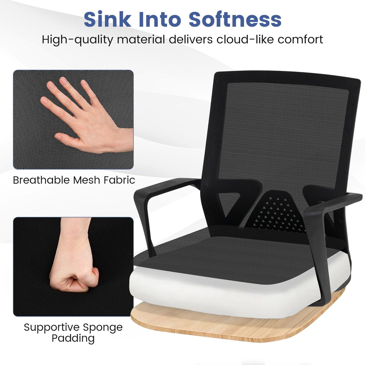 Silla de escritorio ergonómica con soporte lumbar y función de balanceo - Negra
