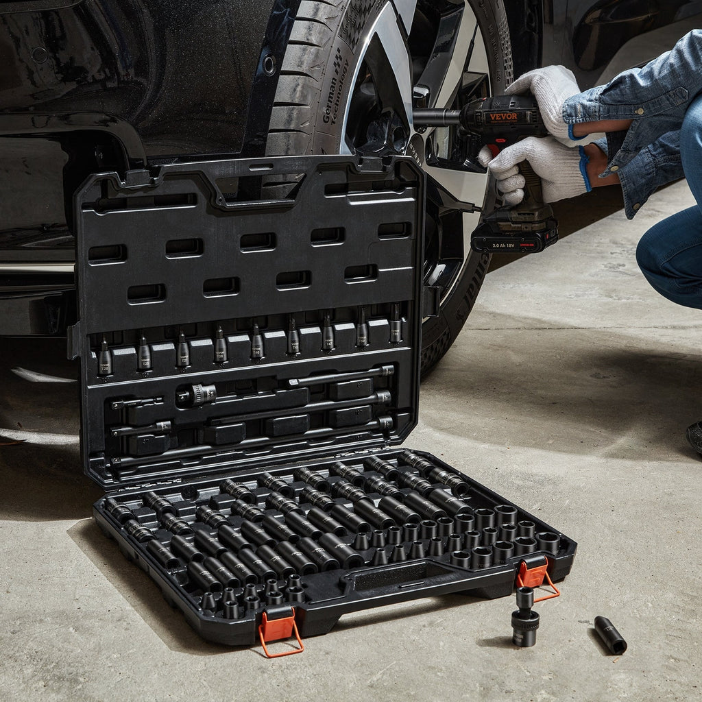 VEVOR Drive Impact Socket Set 6 Point Cr-Mo Alloy Steel For Auto Pear Daisy