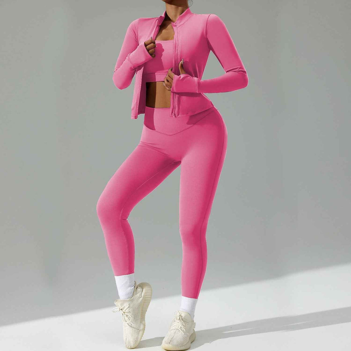 Dreiteiliges Set zum Laufen und Trainieren – Schnelltrocknende Sportbekleidung mit Strickjacke