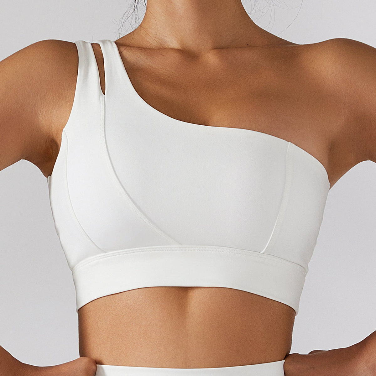 Geripptes One-Shoulder-Yoga-Set für Damen – Rückenfreies Sport-BH & Yogahose