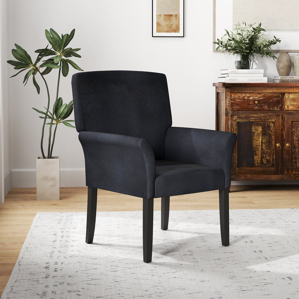 Sillón ejecutivo para visitas tapizado en tela con patas de madera de caucho-Negro