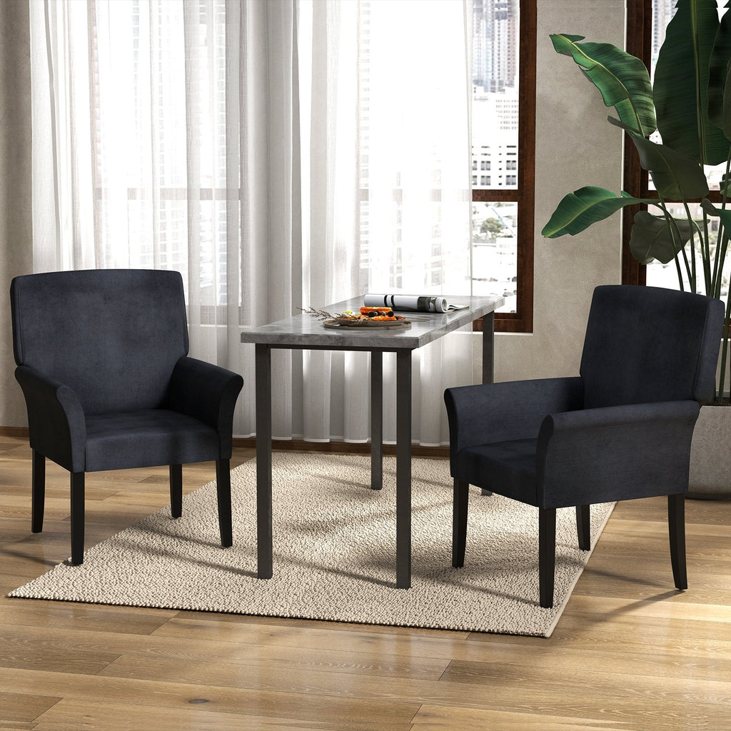 Sillón ejecutivo para visitas tapizado en tela con patas de madera de caucho-Negro