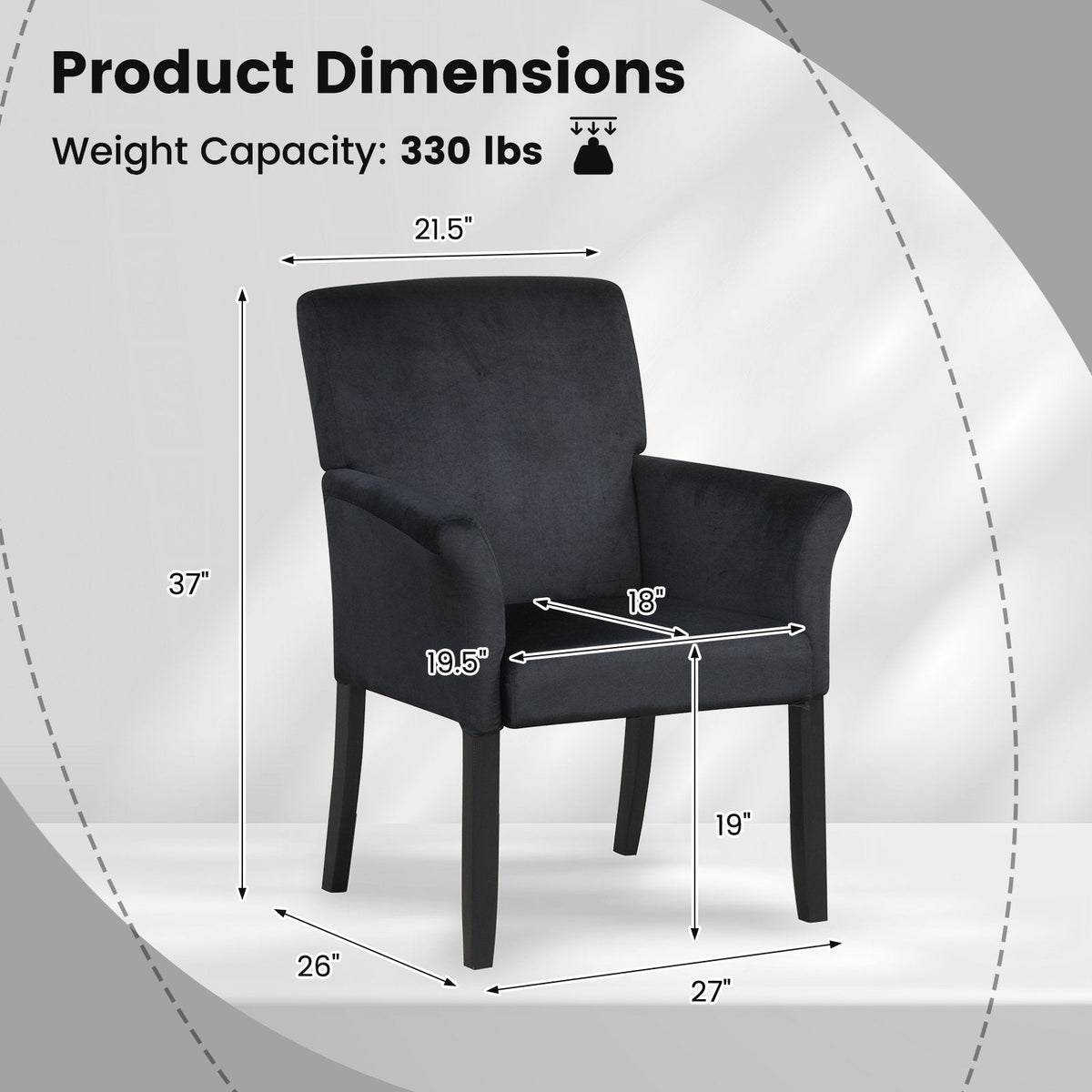 Sillón ejecutivo para visitas tapizado en tela con patas de madera de caucho-Negro