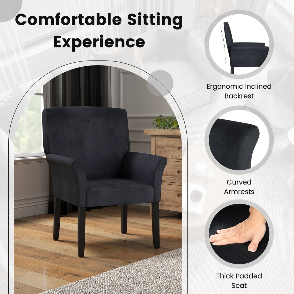 Sillón ejecutivo para visitas tapizado en tela con patas de madera de caucho-Negro