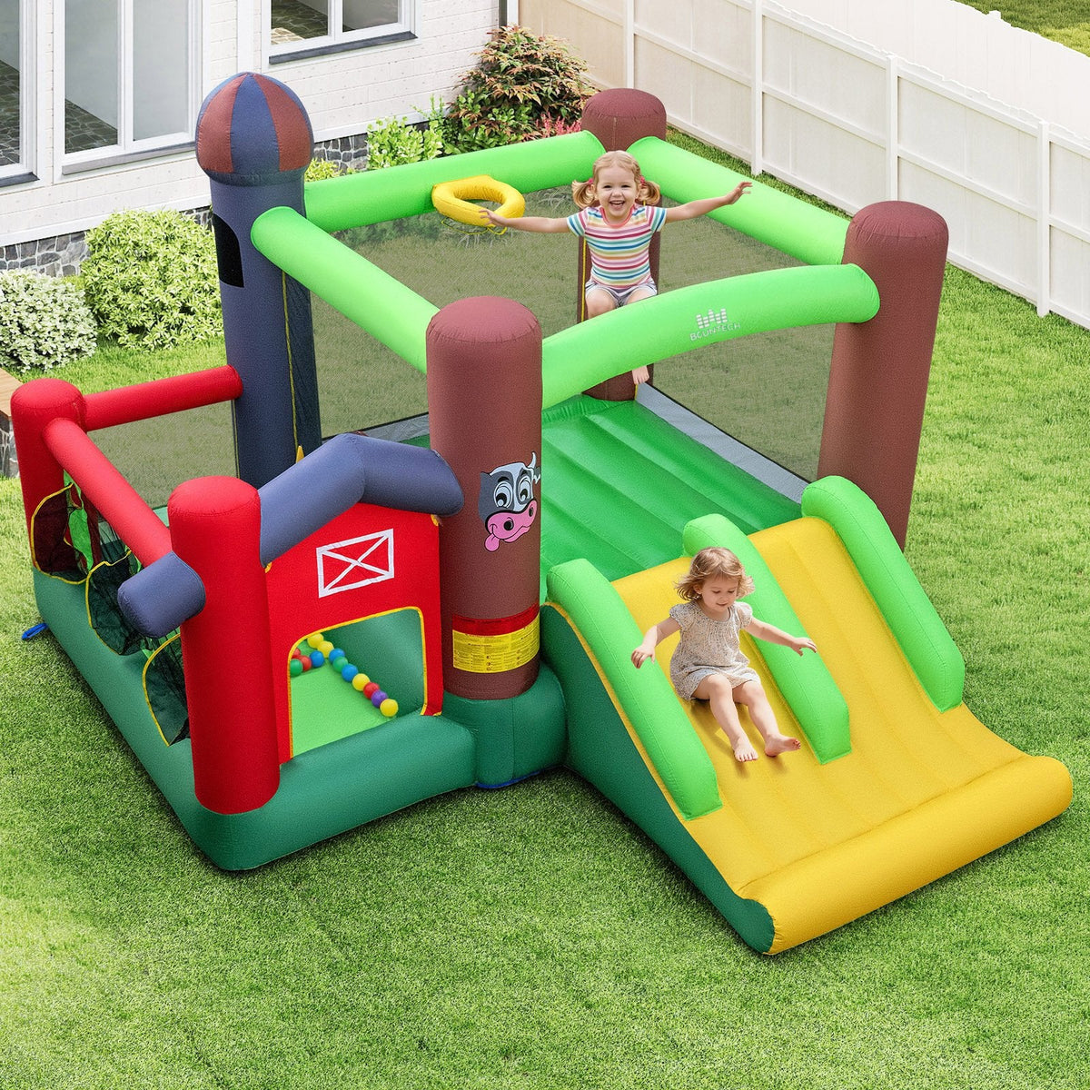 Castillo inflable rebotador con tobogán para niños 6 en 1 con cama elástica y soplador de 680 W