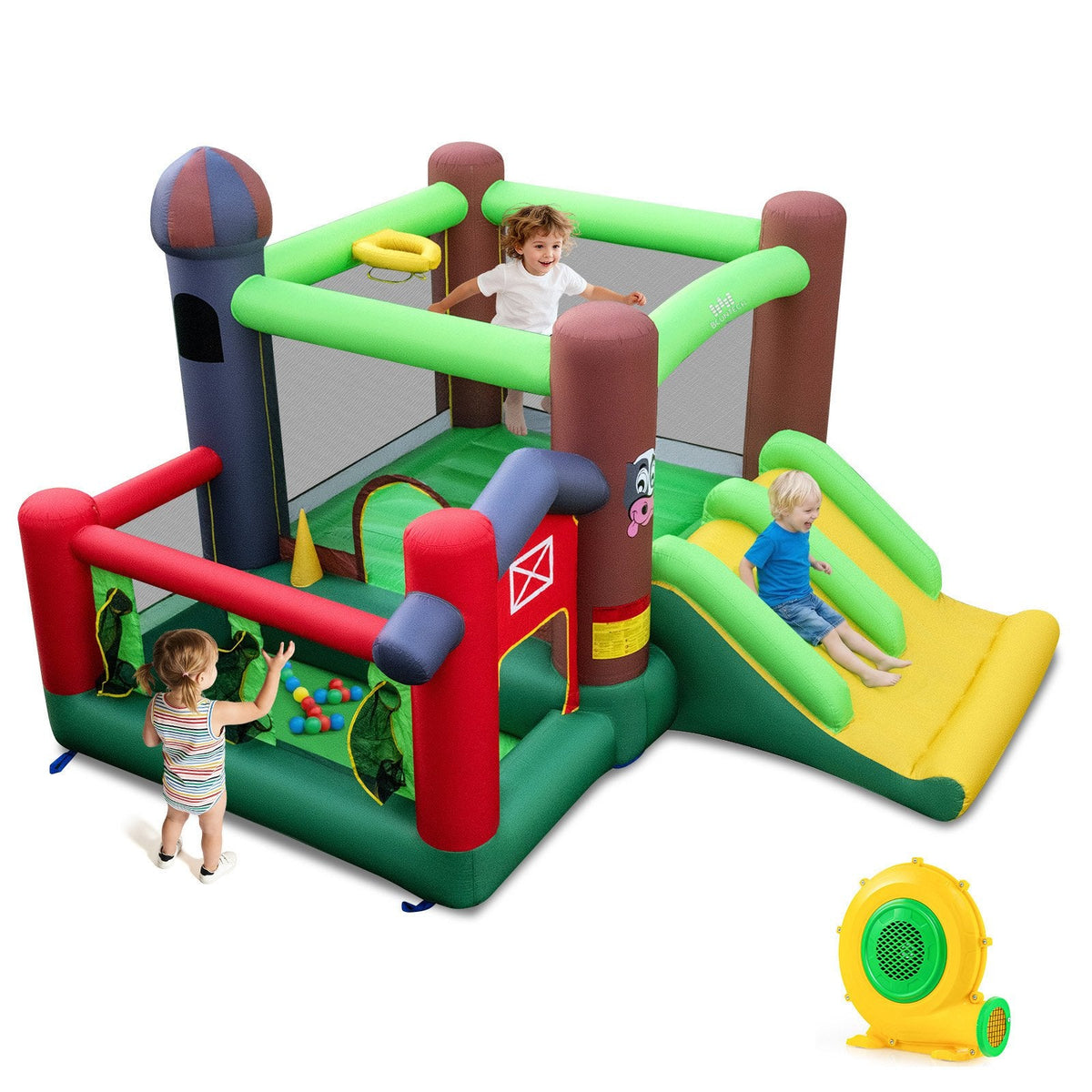 Castillo inflable rebotador con tobogán para niños 6 en 1 con cama elástica y soplador de 680 W