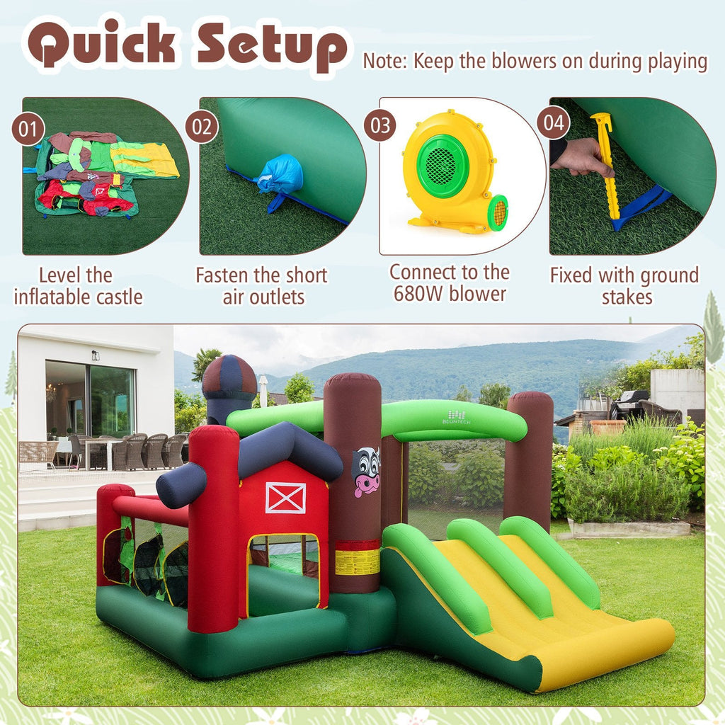 Castillo inflable rebotador con tobogán para niños 6 en 1 con cama elástica y soplador de 680 W