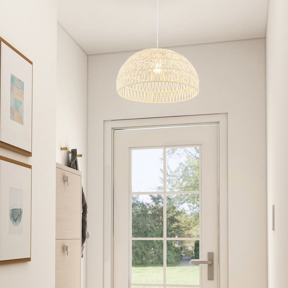 Rustikale Rattan-Pendelleuchten mit verstellbarem Aufhängeseil – Beige