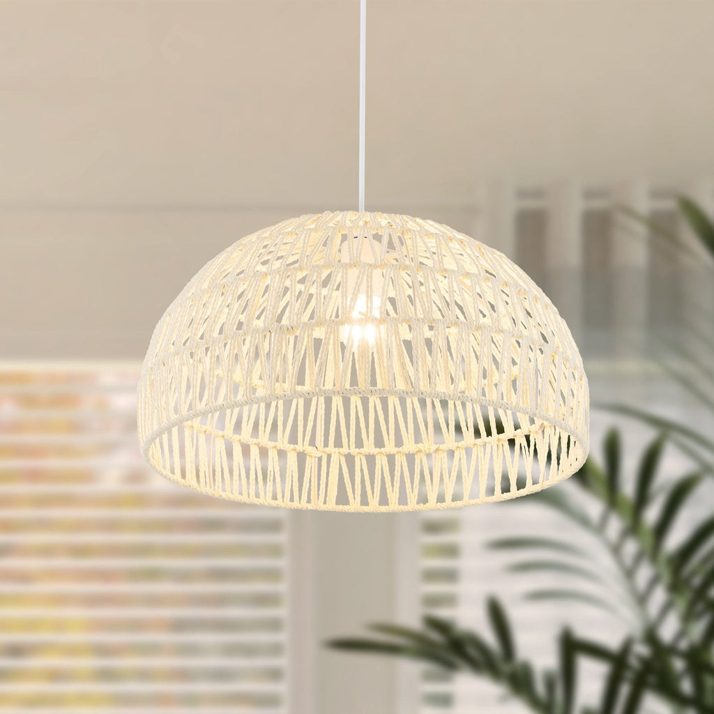 Rustikale Rattan-Pendelleuchten mit verstellbarem Aufhängeseil – Beige
