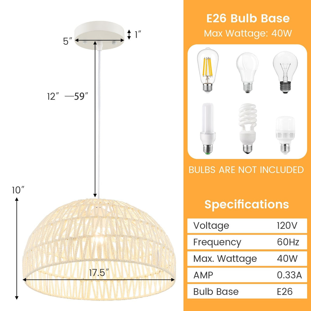 Rustikale Rattan-Pendelleuchten mit verstellbarem Aufhängeseil – Beige