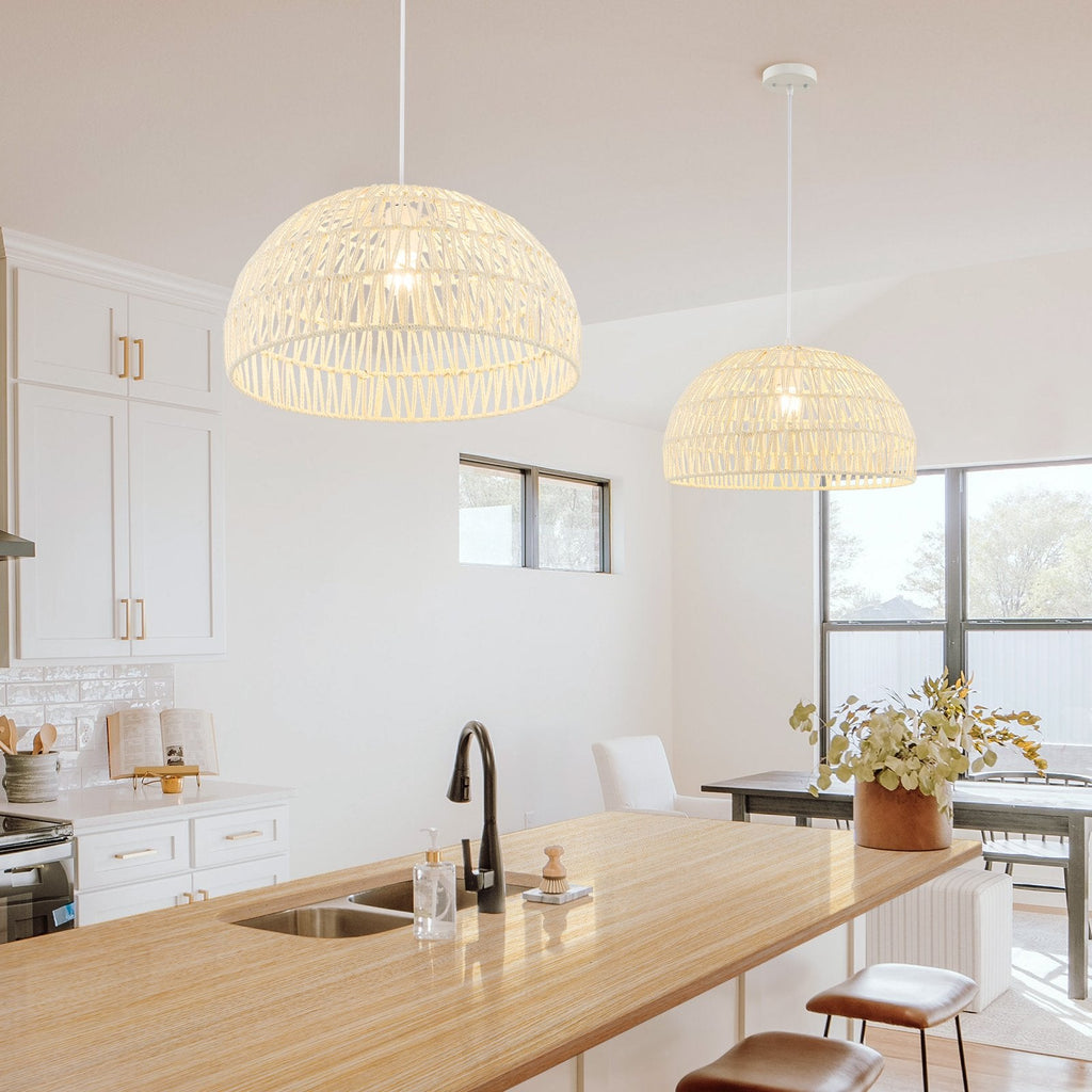 Rustikale Rattan-Pendelleuchten mit verstellbarem Aufhängeseil – Beige