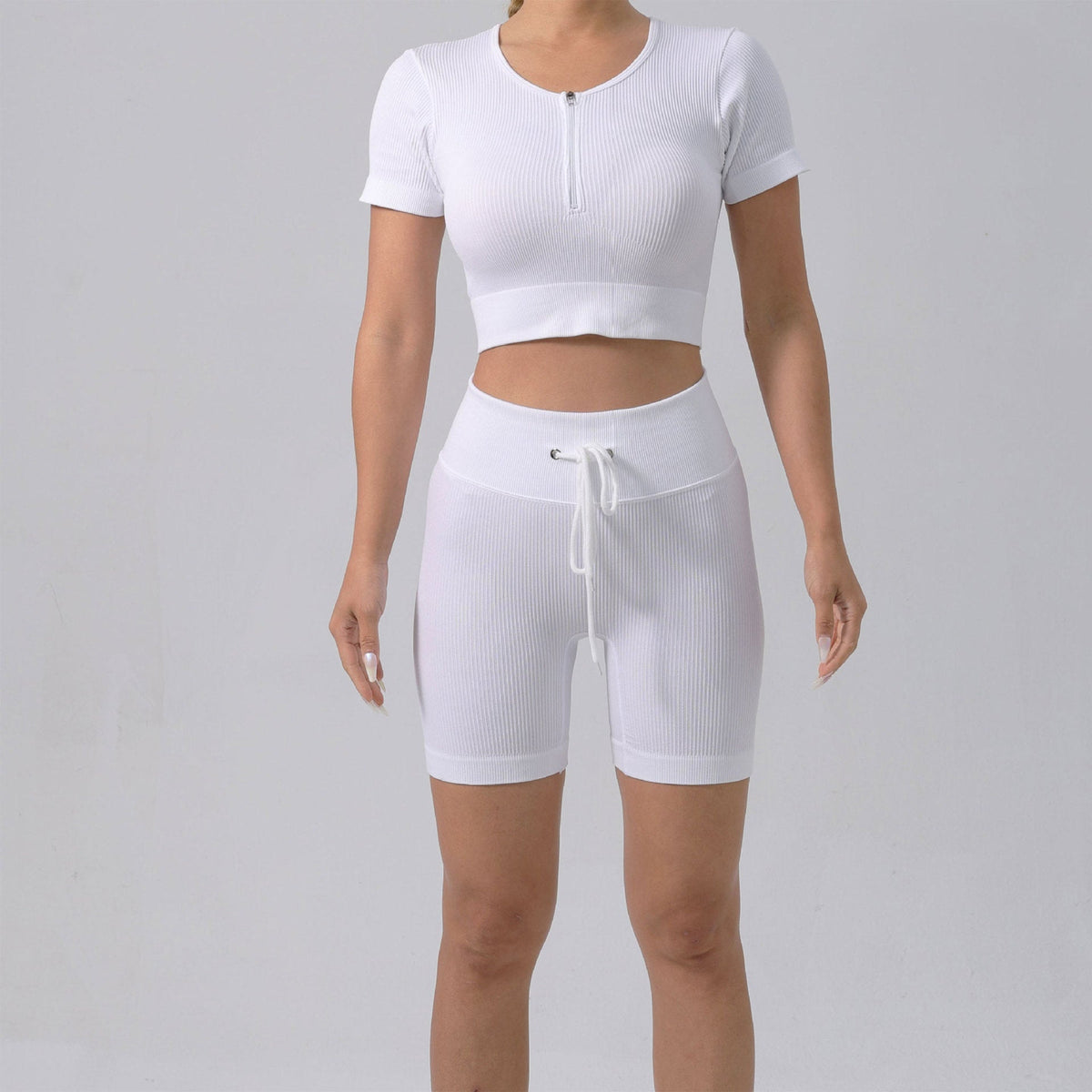 Gepolstertes Lauf-BH- & Yoga-Outfit-Set – Schnelltrocknende gerippte Sportbekleidung für Damen