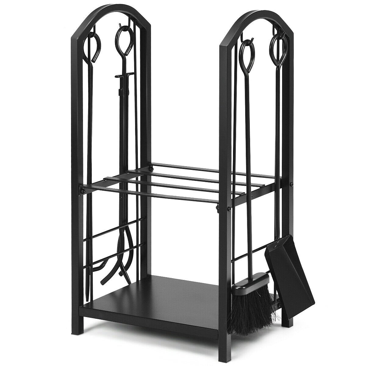 Kaminholzregal mit 4-teiligem Kamingarnitur-Set